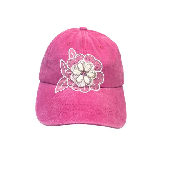 Handmade Shiny Rhinestone Bling Floral accent Pink Streetwear Baseball Cap Hat - Picture 5 of 9